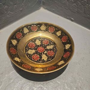 Brass Cloisonne Bowl 5" Red Yellow and Black
